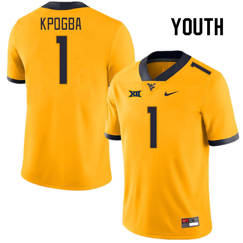 Youth #1 Lee Kpogba West Virginia Mountaineers College Football Jerseys Stitched Sale-Gold - Click Image to Close